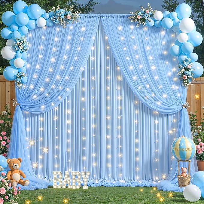 Baby Blue Tulle Backdrop Curtain - Image 3