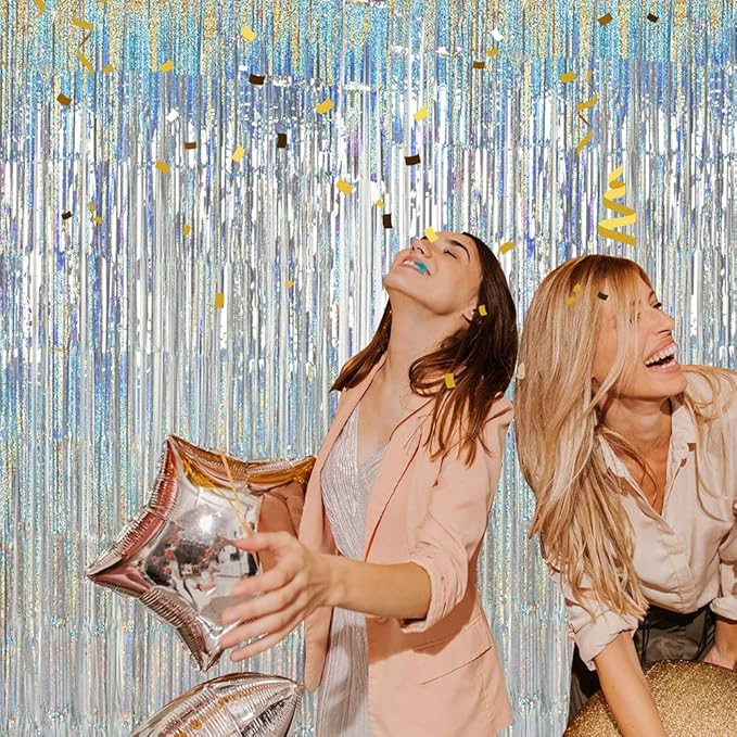 TONIFUL 3Pcs Laser Silver Door Streamers, Laser Silver Photo Booth Backdrop - Image 3