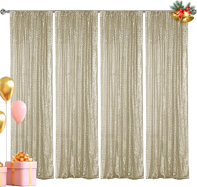 Hahuho Champagne Sequin Backdrop Curtain, Party Decoration（4 Panels, 2FT x 8FT by Hahuho
