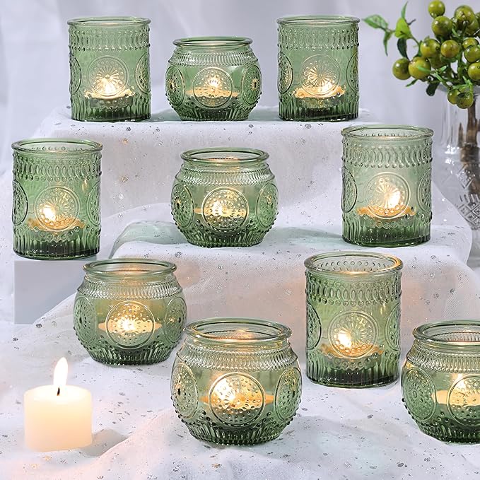DARJEN 12Pcs Green Votive Candle Holders by DARJEN