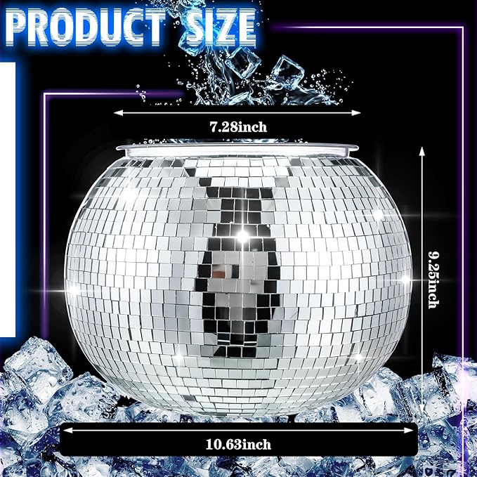 Hoolerry 11L Disco Ball Ice Bucket Mirror Silver Disco Party Champagne Bowl Cup - Image 2