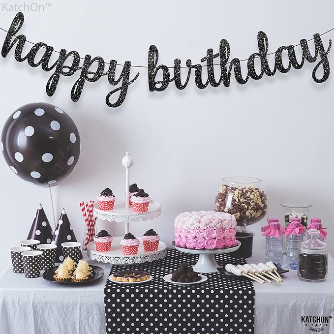 KatchOn, Glitter Cursive Black Happy Birthday Banner - Image 7