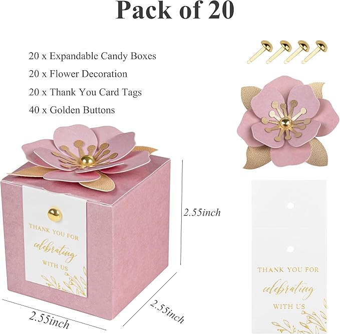 FEIYI 20 PCS Favor Boxes, 3 In 1 Dusty Rose Candy Boxes - Image 2