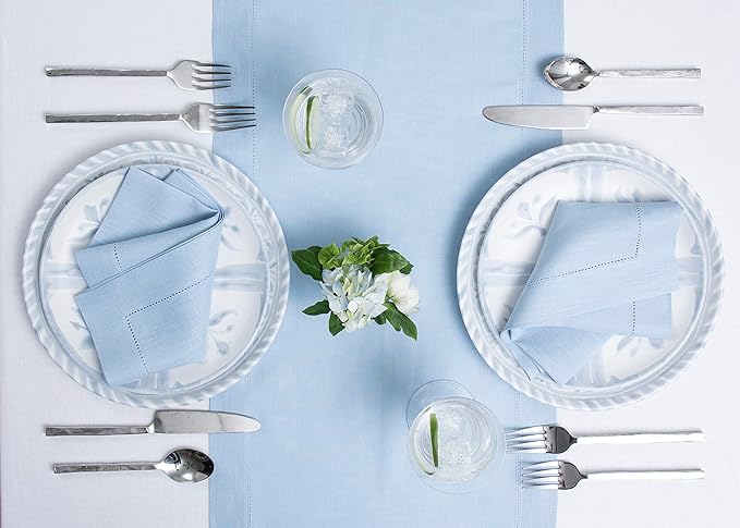 Solino Home Linen Sky Blue Table Runner 144 Inches Long - Image 3