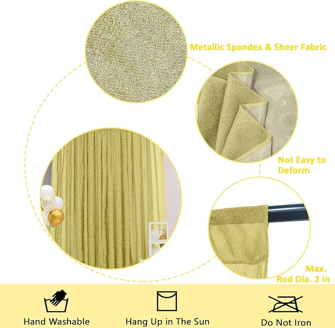 10FT x10FT Champagne Metallic Sheer Spandex Backdrop, 1 Panel Glitter - Image 3