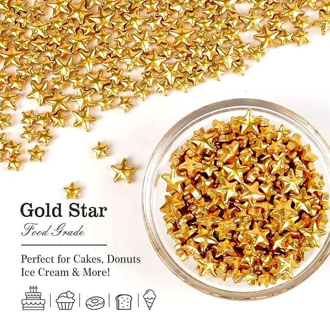 Gold Star Sprinkles for Cake Decorating, Edible Star Sugar Candy, Mix Size - Image 3