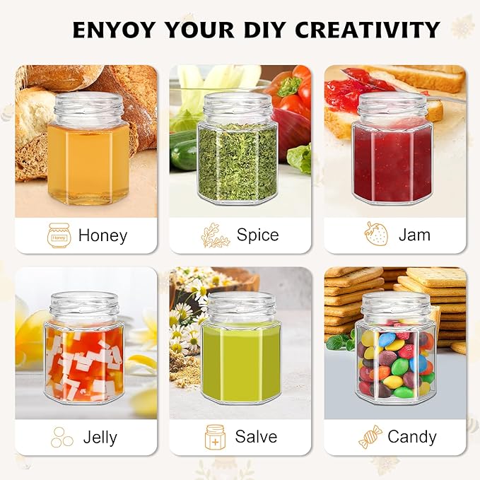 70 Pack 3 oz Mini Hexagon Glass Honey Jars - Image 5