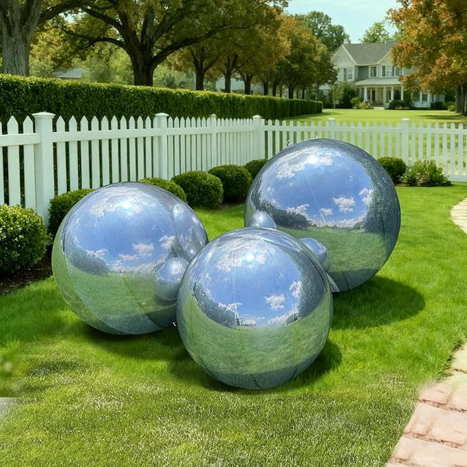 3PCS Silver Inflatable Mirror Ball, Big Shinny Balls Reusable Large PVC Disco by Unknown