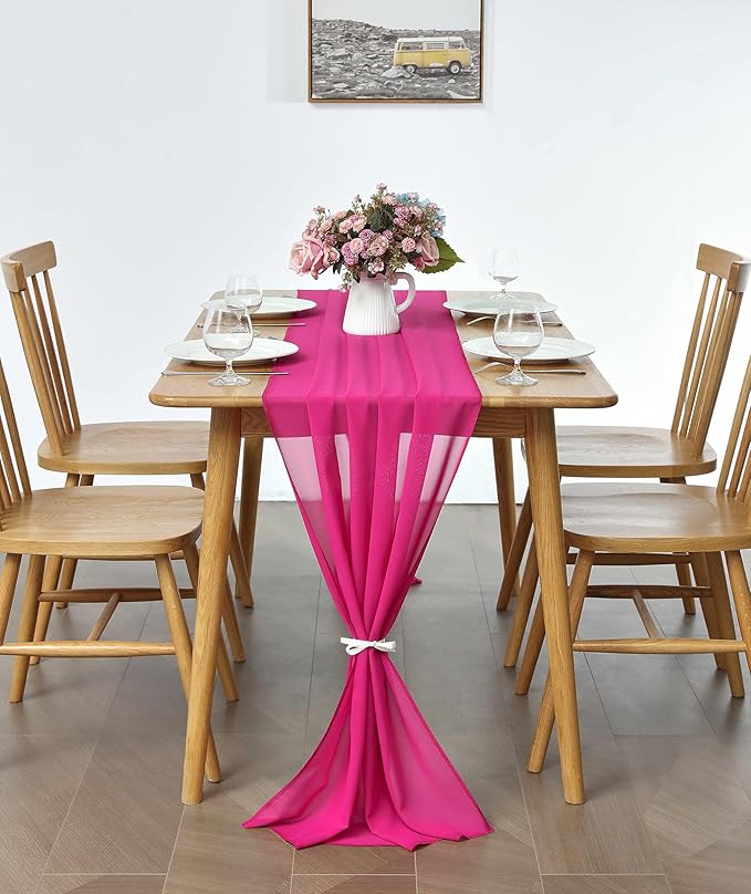 5 Pack 10Ft Fuchsia Chiffon Table Runner Sheer 29x120 Inch - Image 5
