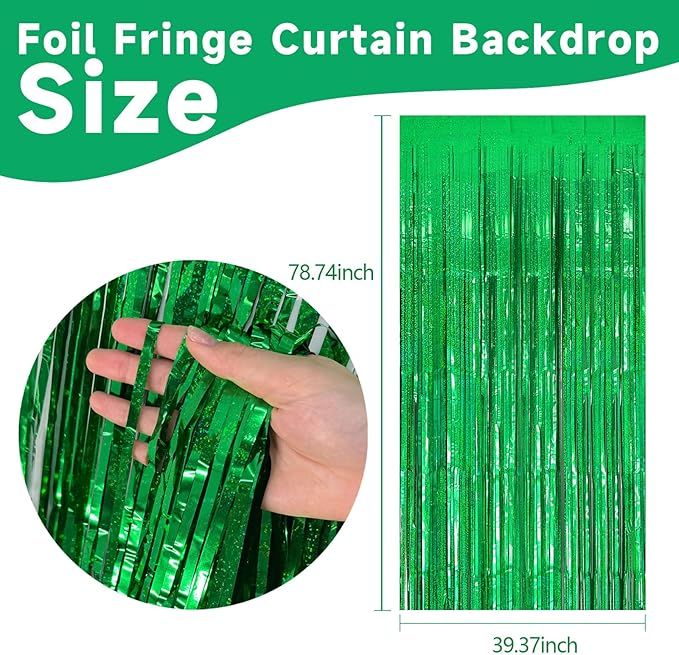 2 Pack Neon Green Birthday Decorations Foil Fringe Curtain Green Streamers - Image 2