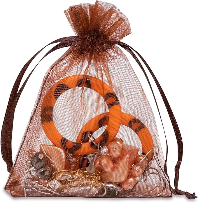 TheDisplayGuys 100-Pack 3x4 Brown Sheer Organza Gift Bags - Image 2