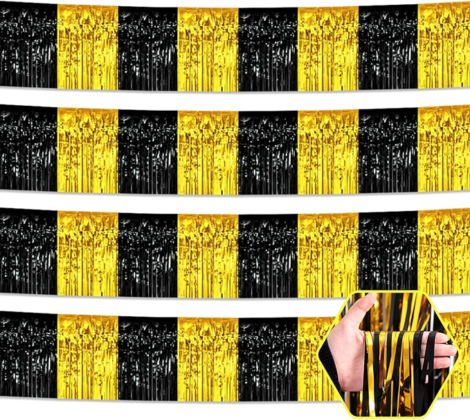 4 Pack 10 Feet Black Gold Foil Fringe Garland Metallic Tinsel Streamers Banner by Ferwzsr