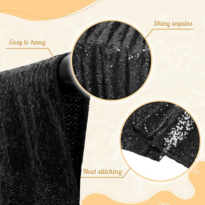 PartyDelight Black Sequin Backdrop Sparkly Photography Glitter Back Drop - Image 2