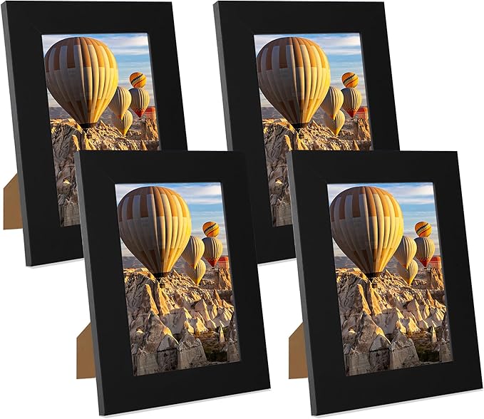 5x7 Picture Frame Set of 4, High Definition Glass Black Picture Frame, 5 x 7 by iRahmen