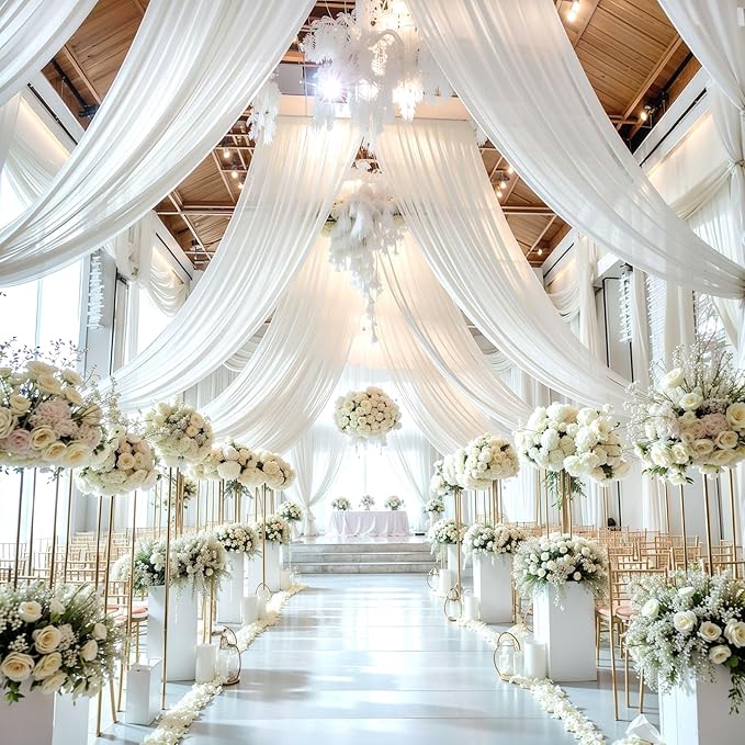 Wedding Arch Draping Fabric, 2 Panels 18FT White Wedding Arch Drapes Chiffon - Image 6
