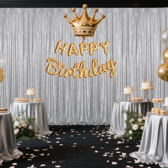 Silver Sequin Backdrop Curtain 4 Pieces 2FTx8FT Glitter Photography Backdrop - Image 2
