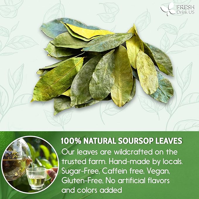 FreshDrinkUS, 120+ Premium Soursop Graviola Dried Leaves Tea, 40 Cups, 120-130 - Image 3