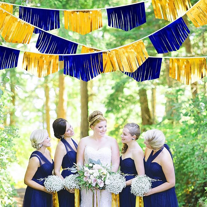 Royal Blue Gold Tassel Banner Metallic Fabric Pennant Bunting Flag - Image 6