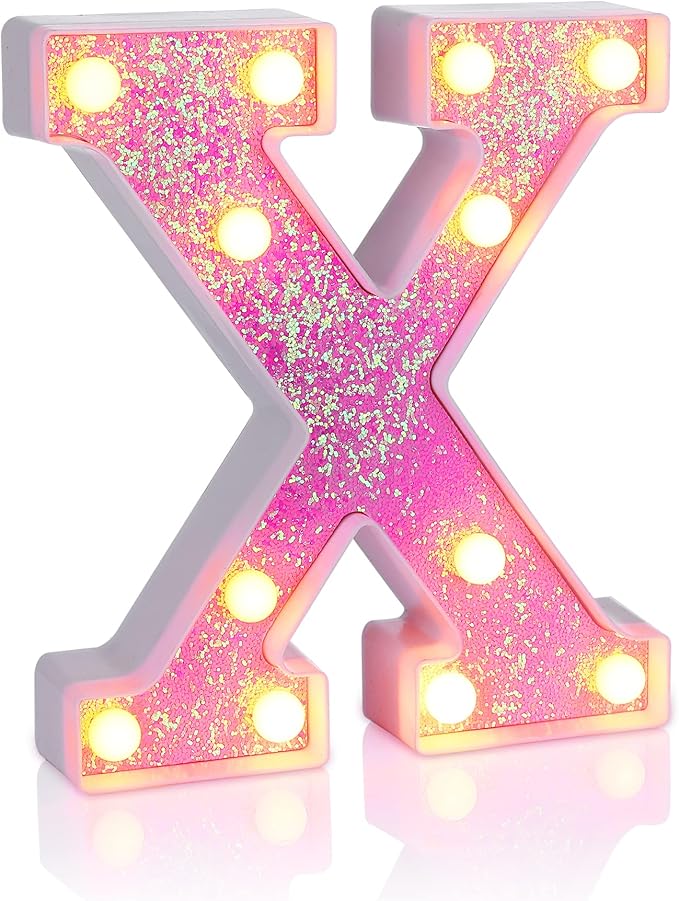 Foaky Pink Light up Letters，Pink Party Decorations, Girls Room Decor, Glitter by Foaky