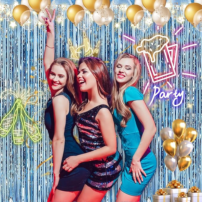 2 Pack 3.28 ft x 6.56 ft Light Blue Tinsel Curtain Party Backdrop - Image 5