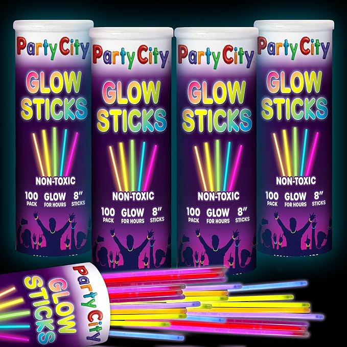 Party City 400 Glow Sticks Bulk Party Pack 8”– Neon Glow in the Dark Party by PartyCity