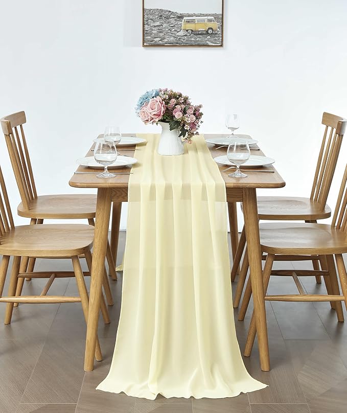 2 Pack 10Ft Light Yellow Chiffon Table Runner Sheer 29x120 Inch - Image 3