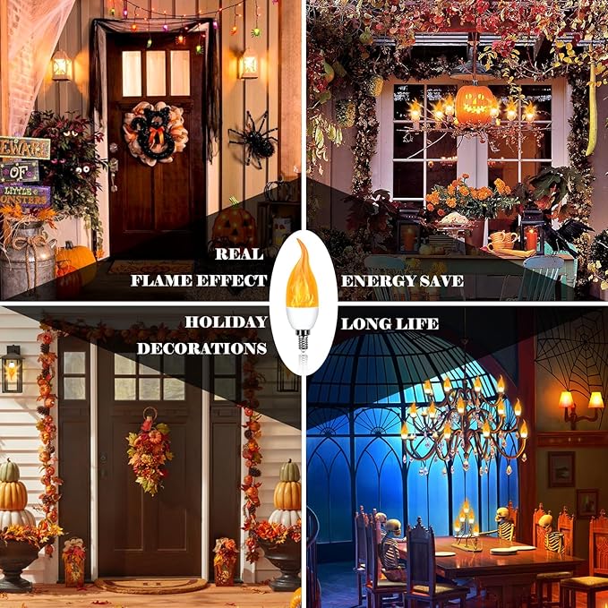 E12 LED Flickering Candelabra Flame Effect Light Bulbs - Image 4