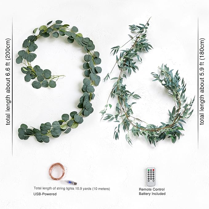 FiveSeasonStuff Rustic Willow and Eucalyptus Garlands – Lifelike Greenery - Image 6