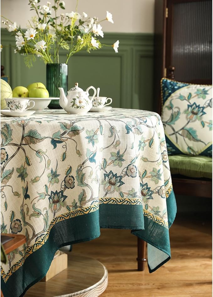 patdrea Designer Green Small Square Table Cloth, Vintage Floral Linen Durable - Image 9