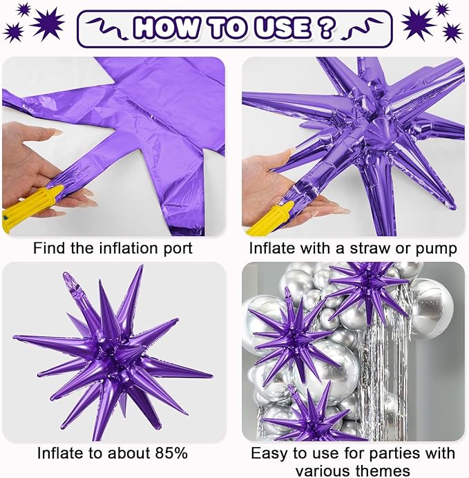 Black Purple Silver Star Balloons - Image 8