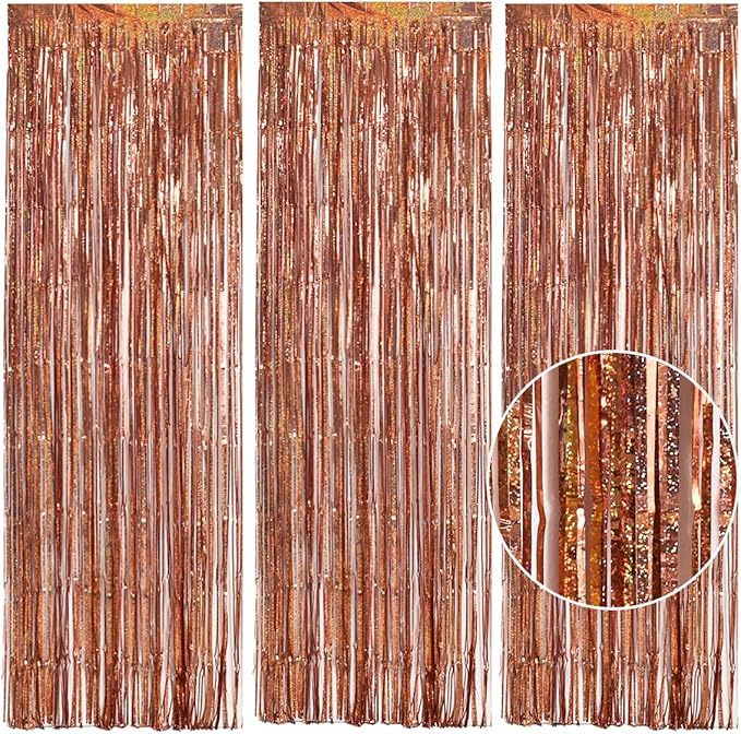 TONIFUL 3Pcs Laser Rose Gold Door Streamers, Laser Rose Gold Photo Booth by TONIFUL