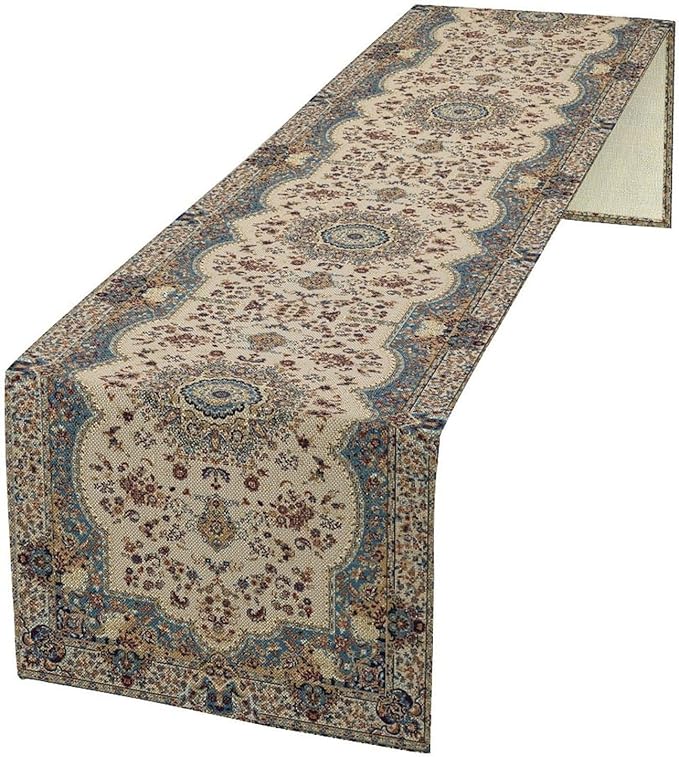 Boho Vintage French Table Runner, Retro Flower Rustic Country Style Floral by Unknown