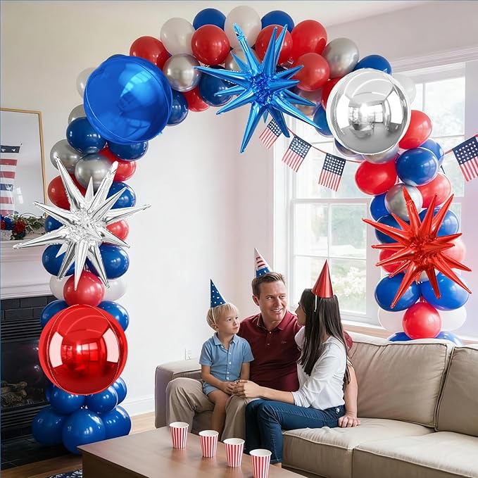 6Pcs Red Blue Silver Foil Balloons, 22Inch Blue Red Silver 4D Round Ball - Image 6