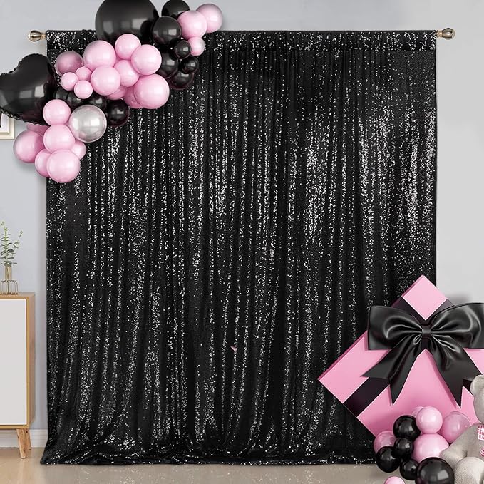 SquarePie Sequin Backdrop 10FT x 10FT Black Curtain Background - Image 2