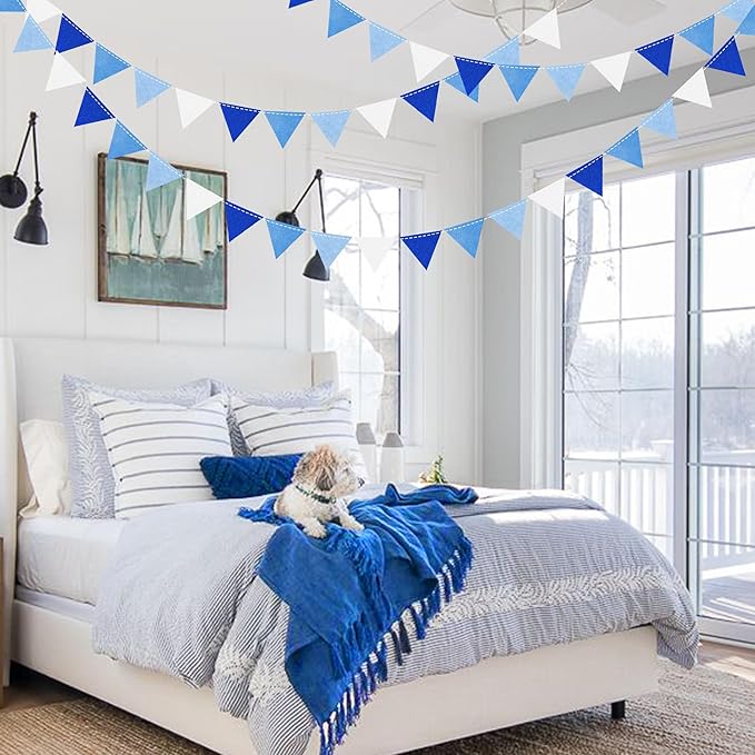 Blue Party Decorations Felt Hanging Triangle Mini Bunting Pennant Banner Flag - Image 6