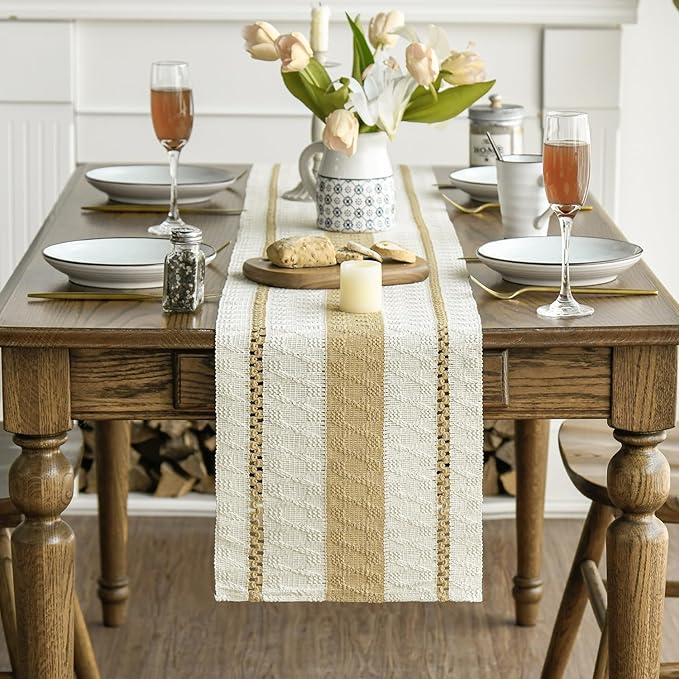 Artoid Mode Burlap Brown Farmhouse Woven Rustic Table Runner, Seasonal Holiday - Image 2
