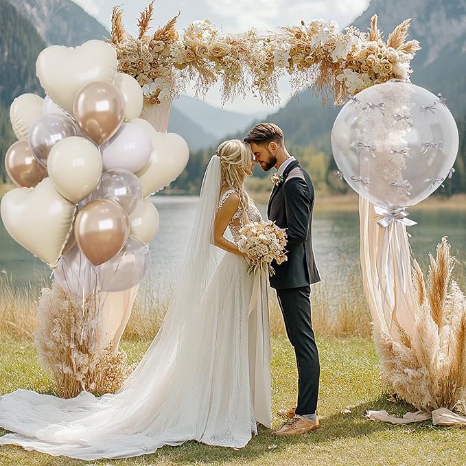 Cream White and Gold Balloons Beige Heart Balloon as Engagement Party - Image 7