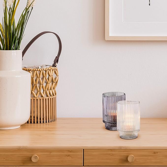 Serene Spaces Living Smoke Ribbed Glass Votive Holder, Measures 5" Tall and - Image 3