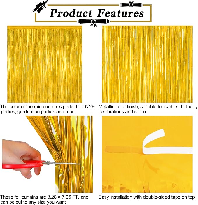 8 Pack 2025 Graduation Party Decorations, 3.28 FT x 7.05 FT Gold Backdrop - Image 4