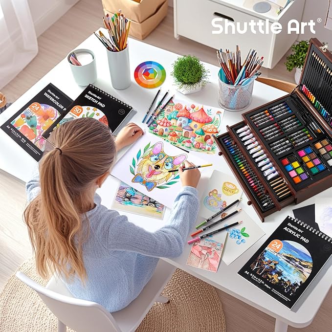 Shuttle Art Deluxe Gift Art Kit, 202-Piece Wooden Art Supplies Set - Image 8