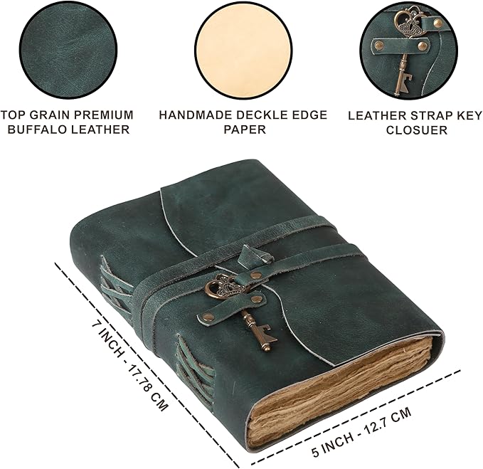 Leather Journal with Lined and Unlined Deckle Edge Paper 8x6 inch and Vintage - Image 6