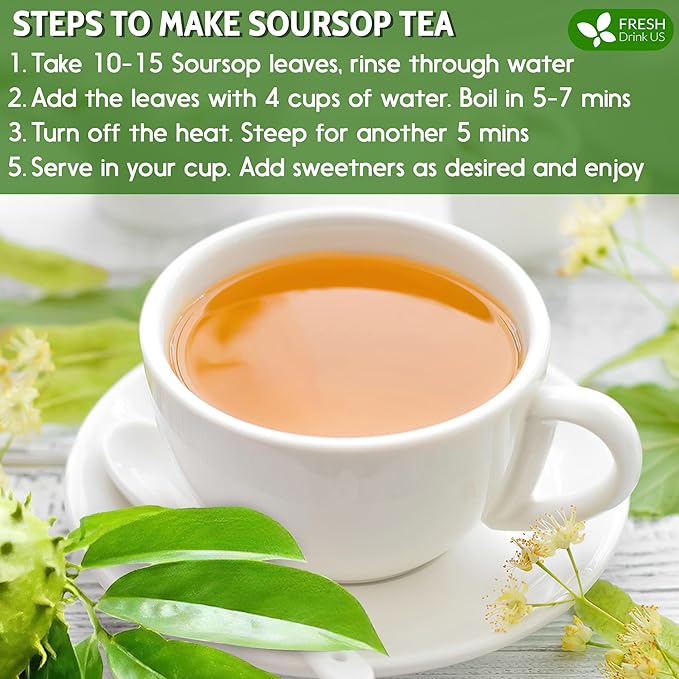 FreshDrinkUS, 120+ Premium Soursop Graviola Dried Leaves Tea, 40 Cups, 120-130 - Image 9