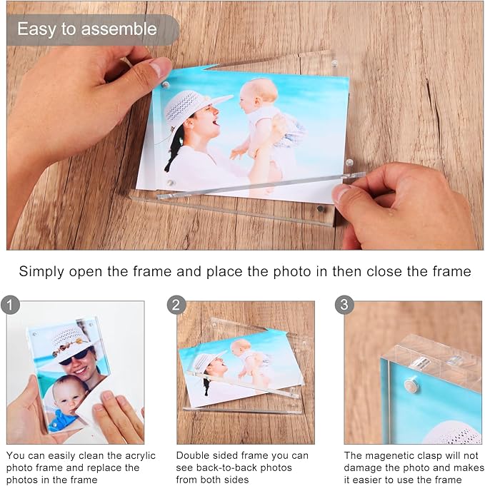 5x7 Acrylic Picture Frames, 20mm Thick Clear Frameless Magnetic Photo Frames - Image 3