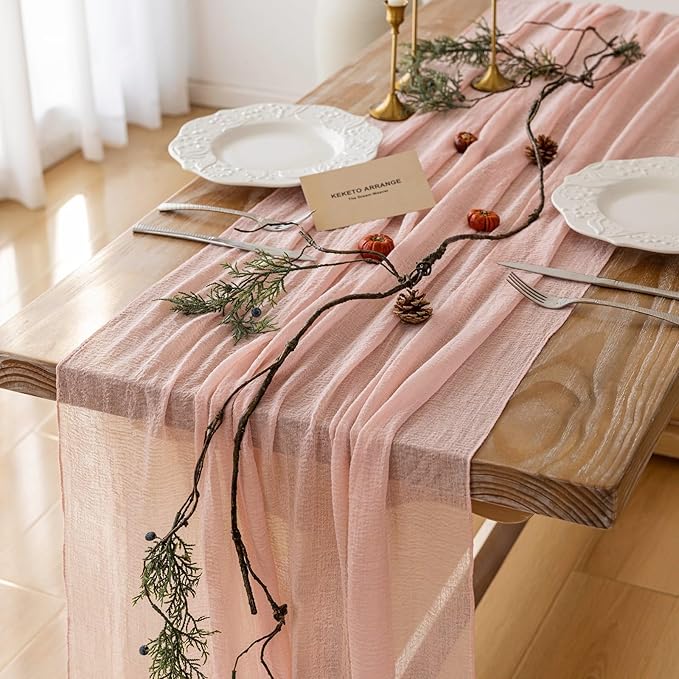 6pcs Pink Gauze Rustic Cheesecloth Table Runner 120 Inch 10 FT by KEKETOARRANGE