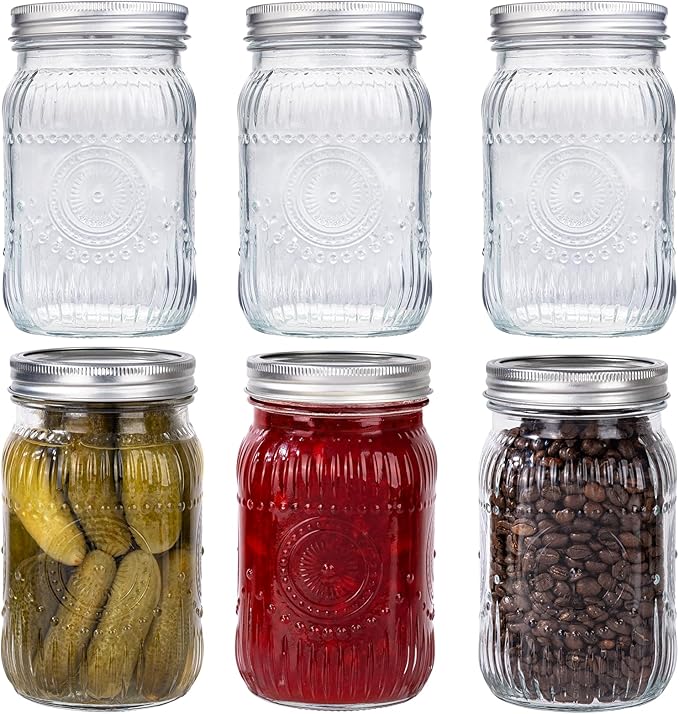 MirthMood 32 OZ Wide Mouth Mason Jars, 6 PACK Glass Mason Jars by LUODA