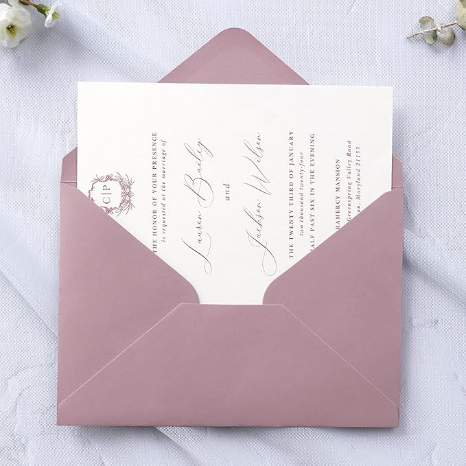 PONATIA 50 PCS/Pack A7 Envelopes, 5.25 x 7.48'' Matte Dusty Rose Envelope - Image 2