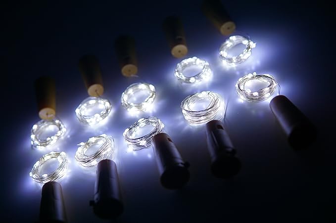Wine Bottle Lights with Cork, 10 Pack Battery Operated LED Cork Shape Silver - Image 7