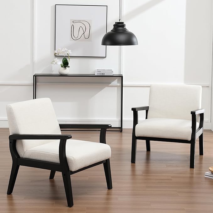 Mid Century Modern Accent Chair, Linen Upholstered Living Room Accent Armchair - Image 6