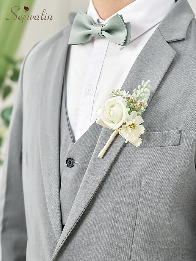 Serwalin 10Pcs Boutonniere for Men, Artificial Flowers for Wedding - Image 7