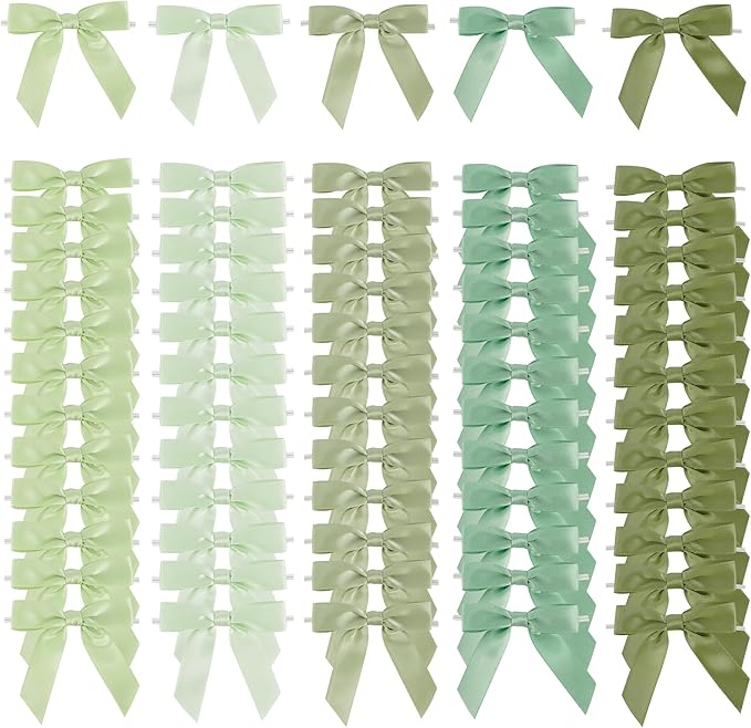 AIMUDI 5 Colors Sage Green Ribbon Bows 2.5" Satin Twist Tie Bows by AIMUDI